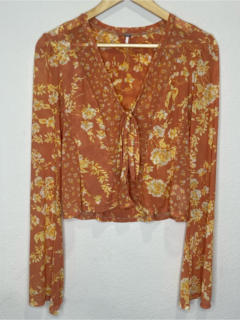 Free People Floral Tie-Front Long-Sleeve Blouse